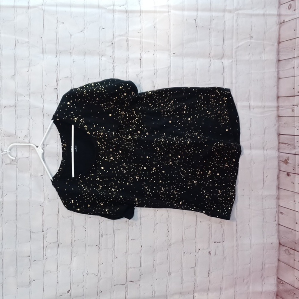 Ana,Womans Black Black &Gold Polka Dot Short Sleeve Pocket T Shirt L  New